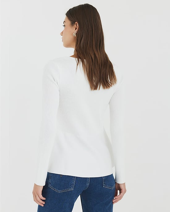 River Island Womens Top Peplum White Knitted Long Sleeve - Image 4