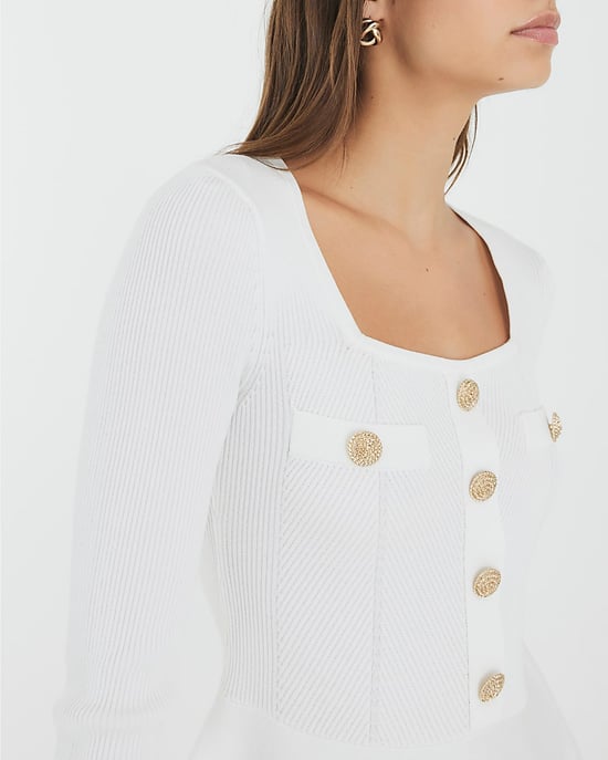 River Island Womens Top Peplum White Knitted Long Sleeve - Image 5