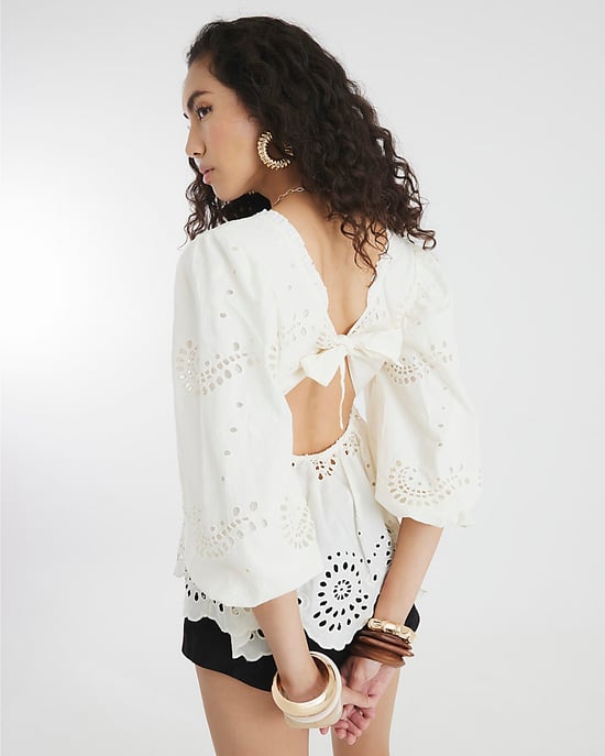 River Island Womens Blouse Cream Mid Sleeve Broderie V-Neck - Image 3