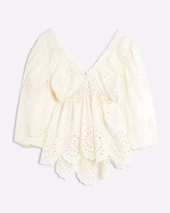 River Island Womens Blouse Cream Mid Sleeve Broderie V-Neck - Image 6