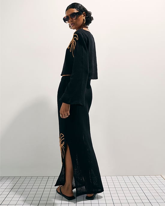 River Island Womens Top Black Cotton Beaded Knit - Image 4