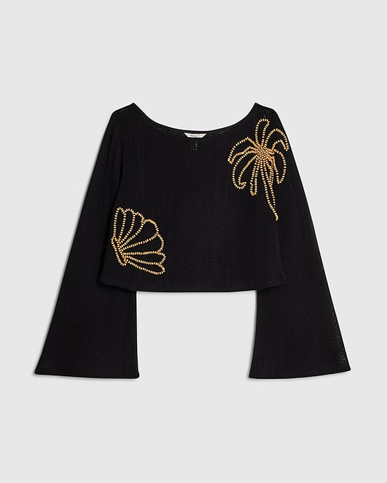 River Island Womens Top Black Cotton Beaded Knit - Image 6