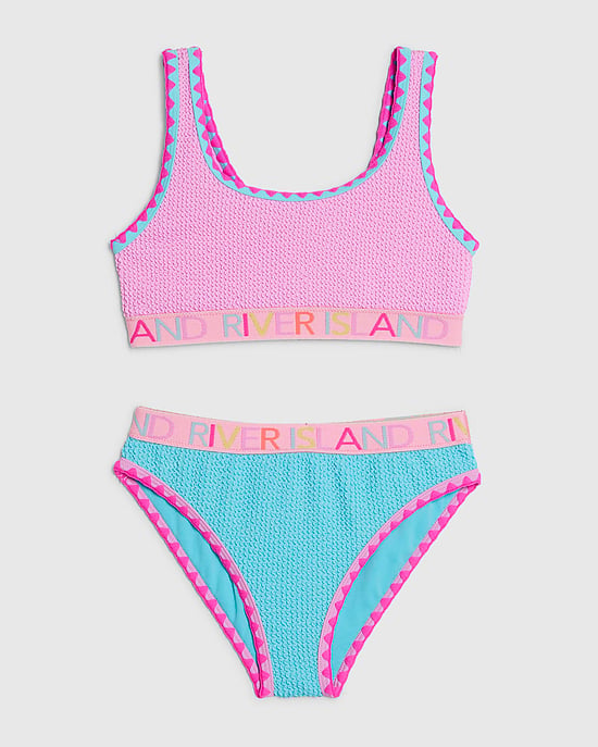 River Island Girls Bikini Set Purple Textured Elastic 2 Piece Swimwear - Image 1