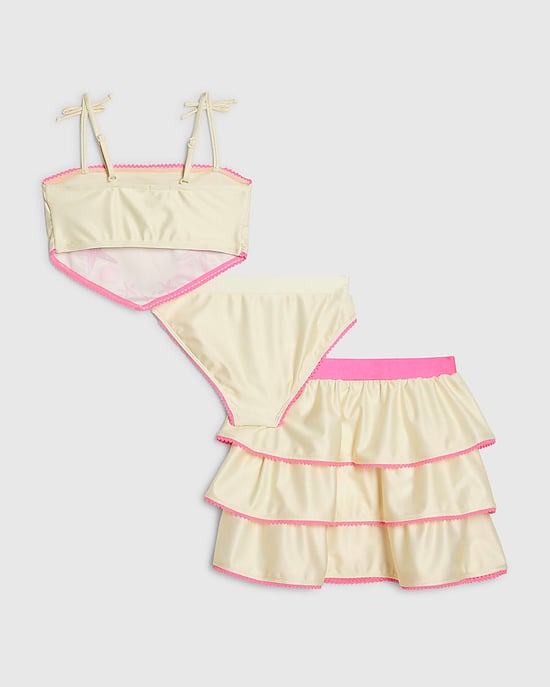 River Island Girls Bikini Skirt Set Yellow Hanky Hem Graphic 3 Piece - Image 2