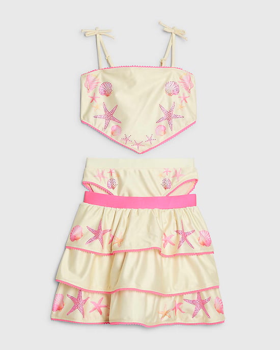 River Island Girls Bikini Skirt Set Yellow Hanky Hem Graphic 3 Piece - Image 5
