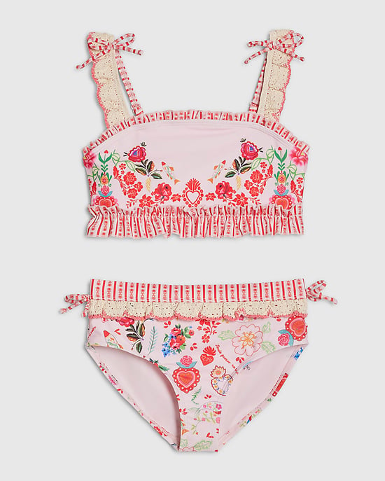 River Island Girls Bikini Set Pink Floral Elasticated Waist 2 Piece - Image 1