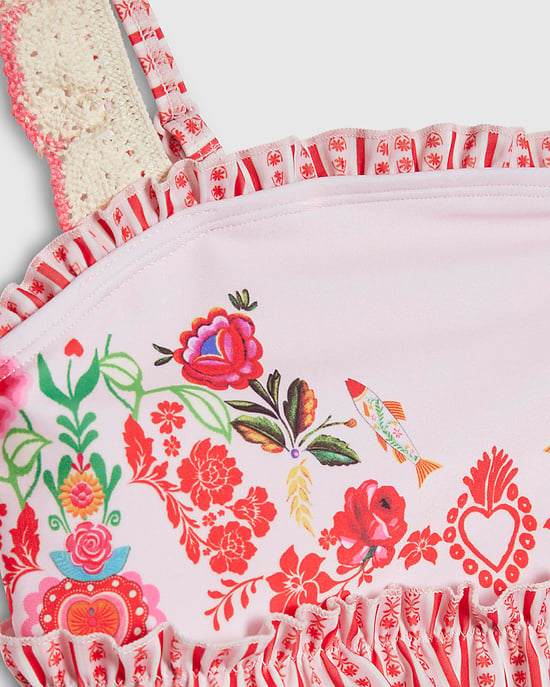 River Island Girls Bikini Set Pink Floral Elasticated Waist 2 Piece - Image 2