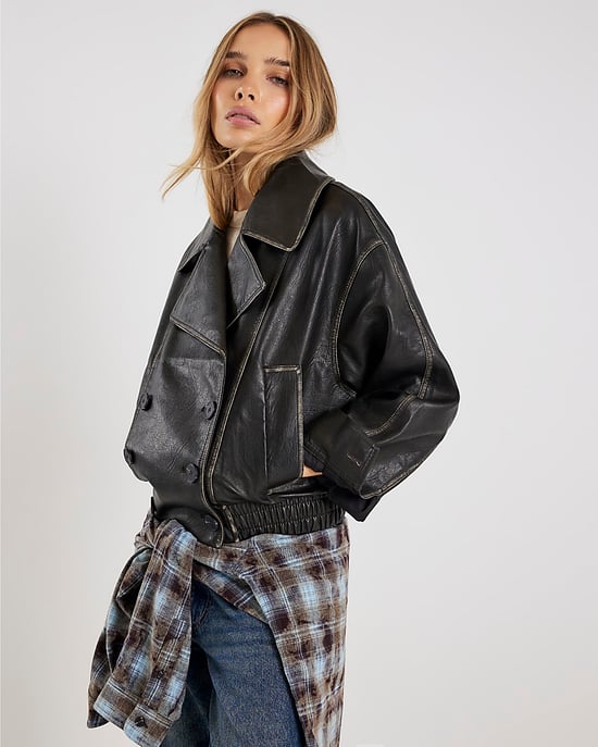 River Island Womens Jacket Black Faux Leather Double Breasted - Image 1