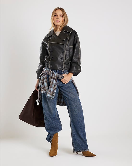 River Island Womens Jacket Black Faux Leather Double Breasted - Image 2