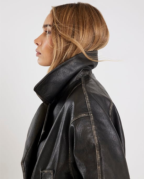 River Island Womens Jacket Black Faux Leather Double Breasted - Image 4