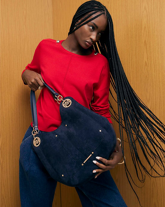 River Island Womens Shoulder Bag Navy Eyelet Slouch Zipped - Image 4