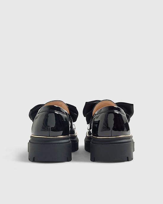 River Island Girls Chunky Loafers Black Patent Bow Padded - Image 3