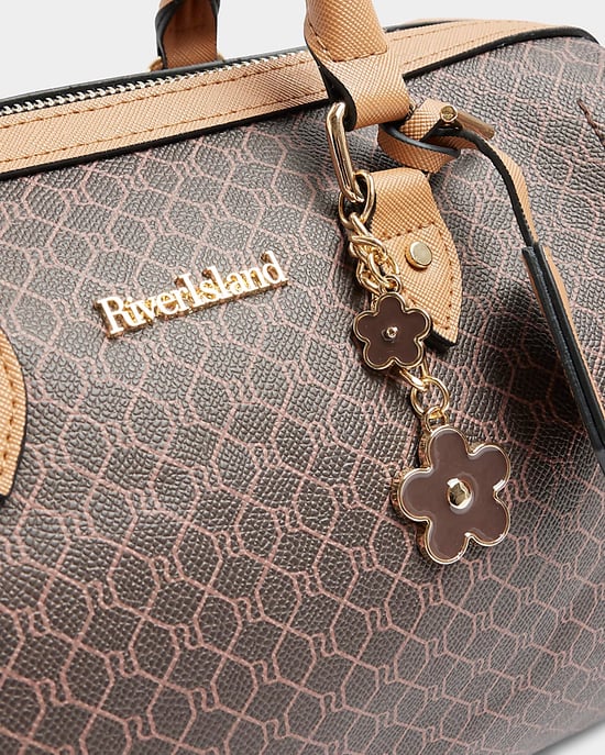 River Island Womens Crossbody Bag Brown Monogram Bowler - Image 3
