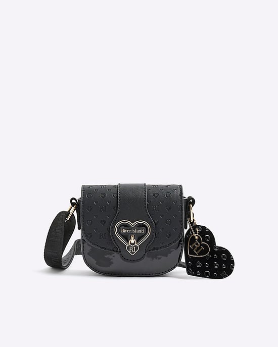 River Island Girls Crossbody Bag Black Monogram Heartlock - Image 1