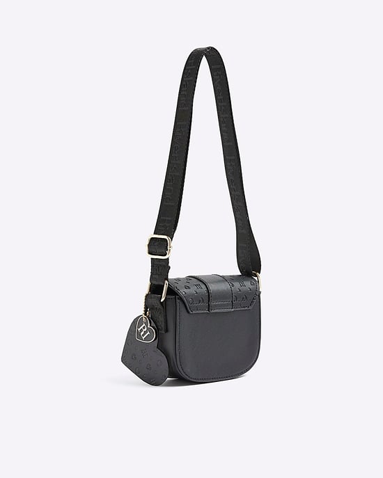 River Island Girls Crossbody Bag Black Monogram Heartlock - Image 2