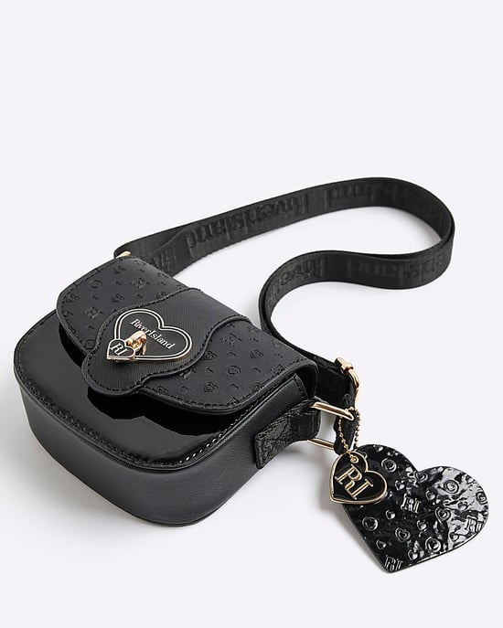 River Island Girls Crossbody Bag Black Monogram Heartlock - Image 3