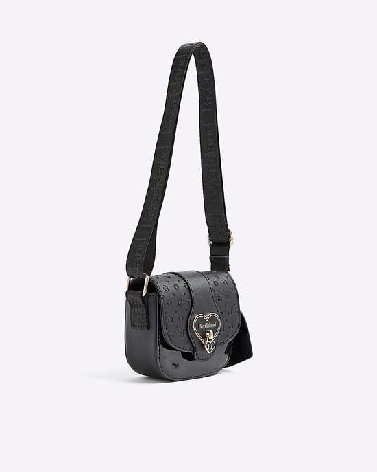 River Island Girls Crossbody Bag Black Monogram Heartlock - Image 5