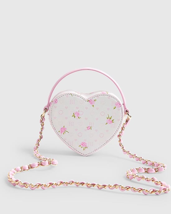 River Island Girls Crossbody Bag Pink Ditsy Floral Heart Zipped - Image 2