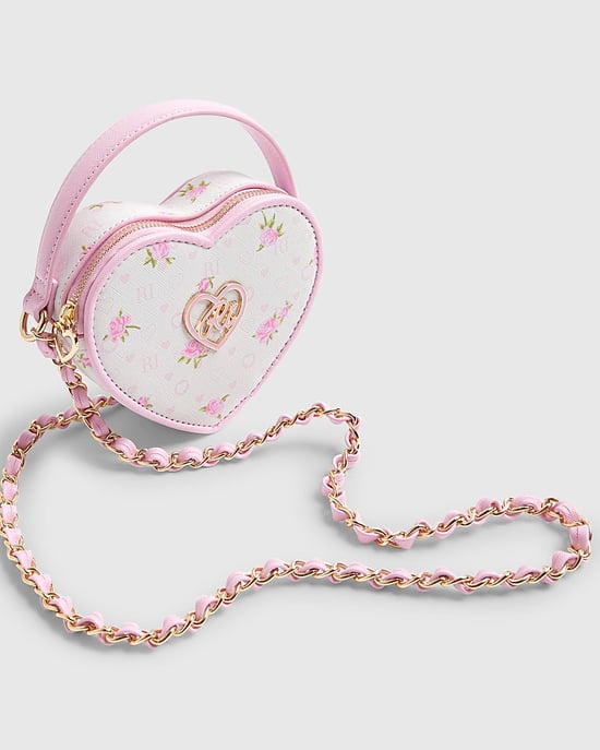 River Island Girls Crossbody Bag Pink Ditsy Floral Heart Zipped - Image 3