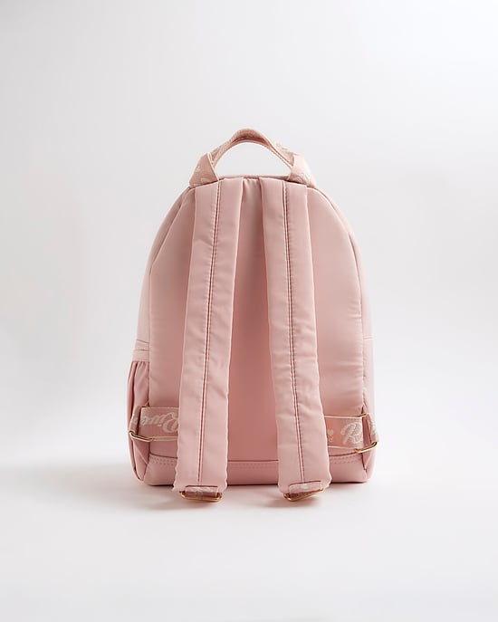 River Island Girls Backpack Pink Nylon Script Padded Bag - Image 2
