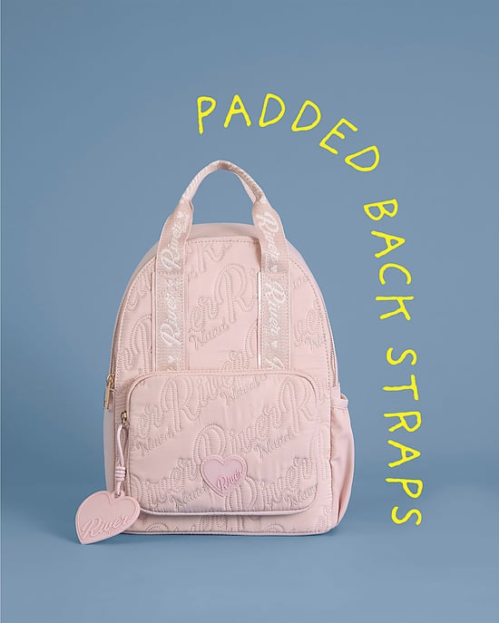 River Island Girls Backpack Pink Nylon Script Padded Bag - Image 5