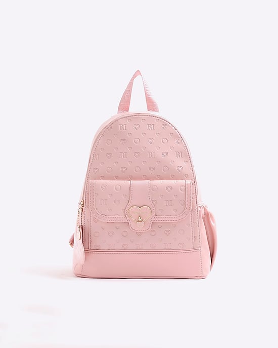 River Island Girls Backpack Pink Heart Lock Pocket Zipped Padded - Image 1