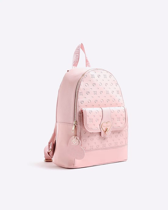 River Island Girls Backpack Pink Heart Lock Pocket Zipped Padded - Image 2