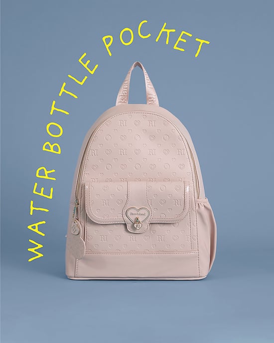 River Island Girls Backpack Pink Heart Lock Pocket Zipped Padded - Image 4