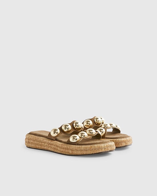 River Island Womens Sandals Khaki Studded Flatform Shoes - Image 1