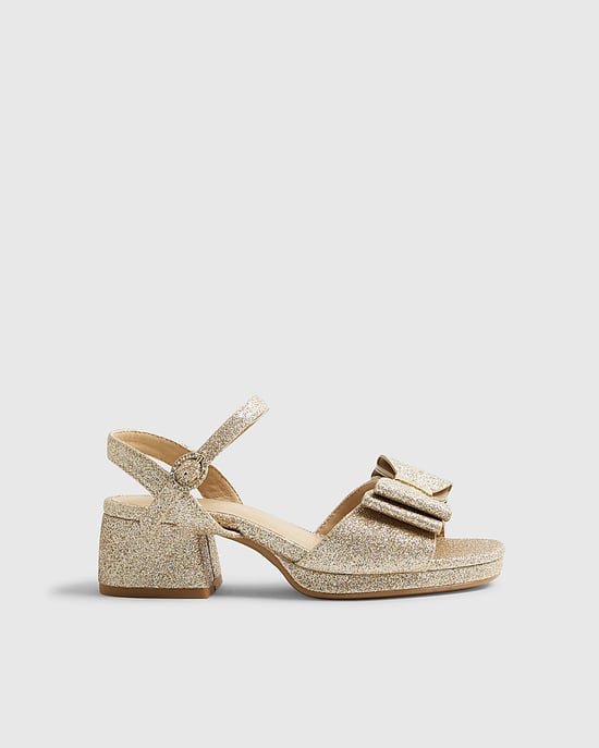 River Island Girls Sandals Gold Glitter Bow Heeled Buckle Shoes - Image 2