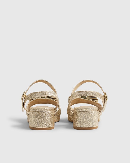 River Island Girls Sandals Gold Glitter Bow Heeled Buckle Shoes - Image 3