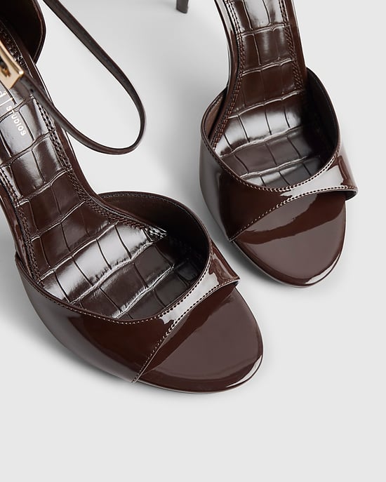 River Island Womens Sandals Brown Closed Back Buckle Heeled Shoes - Image 4