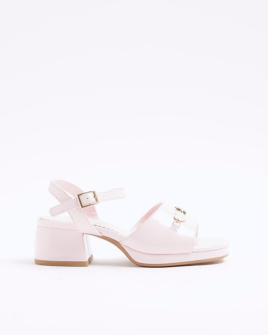 River Island Girls Sandals Pink Heart Trimmed Block Heeled Shoes - Image 2