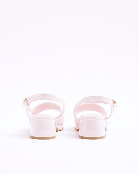 River Island Girls Sandals Pink Heart Trimmed Block Heeled Shoes - Image 3
