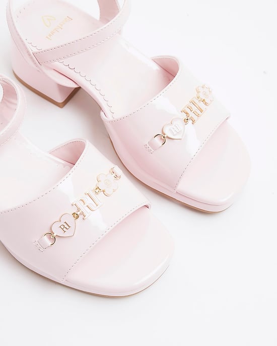River Island Girls Sandals Pink Heart Trimmed Block Heeled Shoes - Image 4