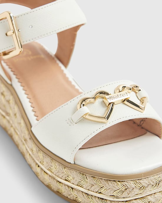 River Island Girls Sandals White Heart Snaffle Wedge Buckle - Image 4