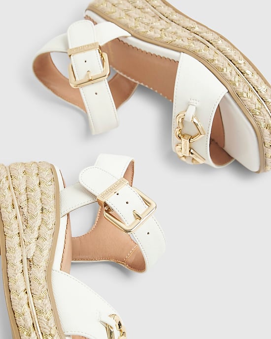 River Island Girls Sandals White Heart Snaffle Wedge Buckle - Image 5
