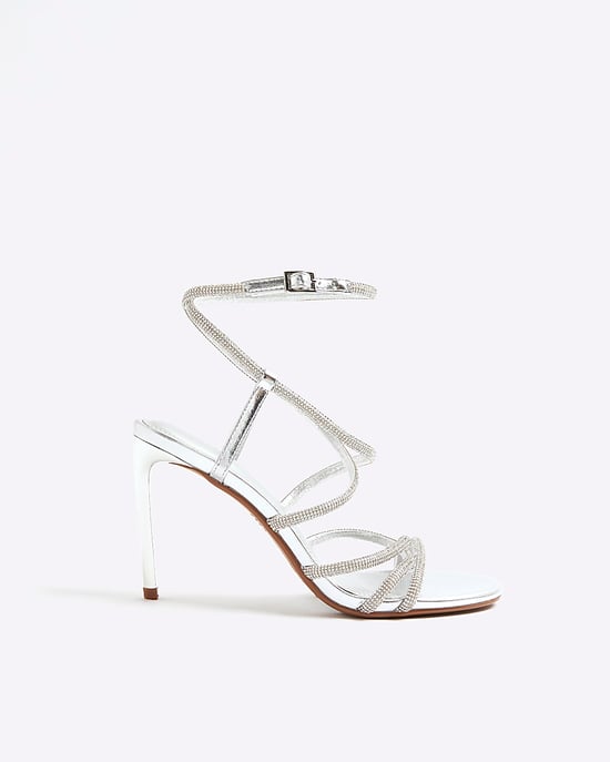 River Island Womens Sandals Silver Diamante Strap Heeled Buckle - Image 2