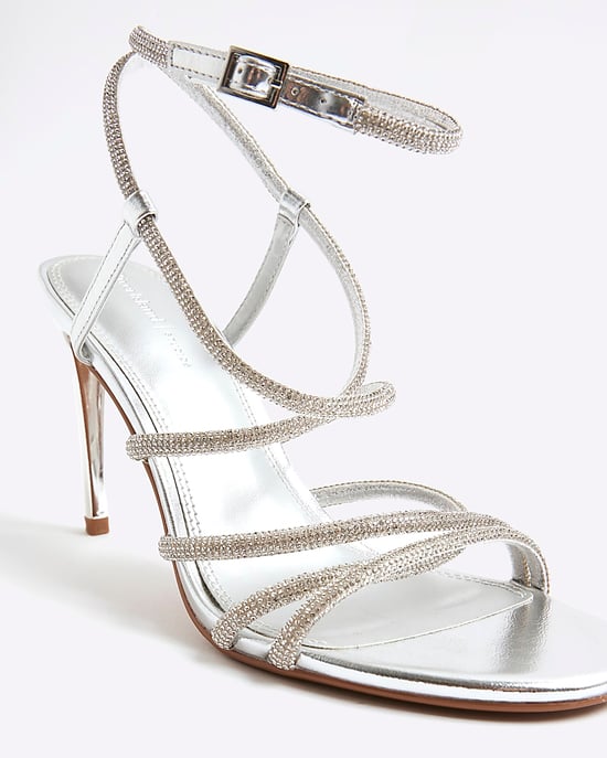 River Island Womens Sandals Silver Diamante Strap Heeled Buckle - Image 4