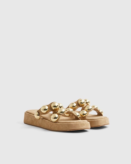 River Island Womens Sandals Beige Studded Flatform Shoes - Image 1
