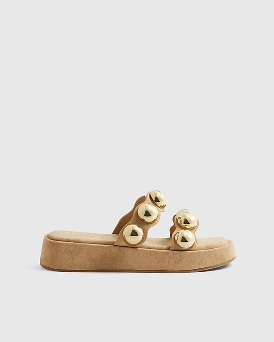 River Island Womens Sandals Beige Studded Flatform Shoes - Image 2