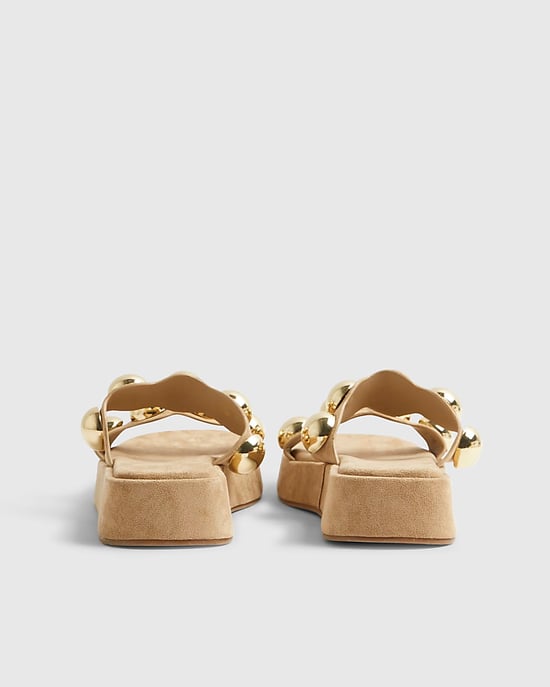 River Island Womens Sandals Beige Studded Flatform Shoes - Image 3