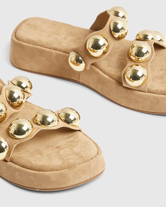River Island Womens Sandals Beige Studded Flatform Shoes - Image 4