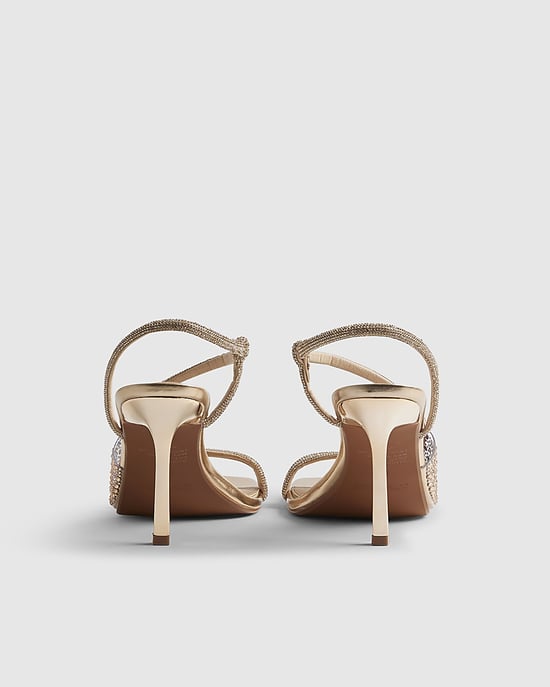 River Island Womens Sandals Gold Perspex Diamante Heeled Shoes - Image 2