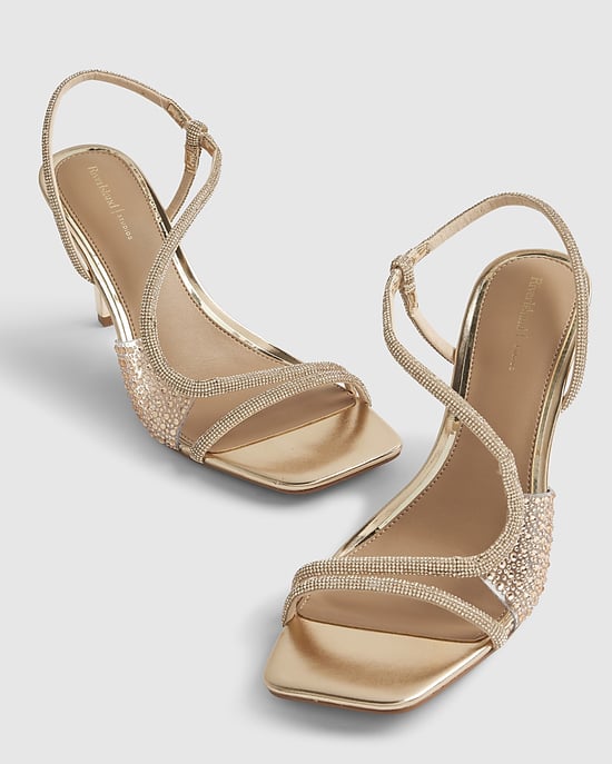 River Island Womens Sandals Gold Perspex Diamante Heeled Shoes - Image 3