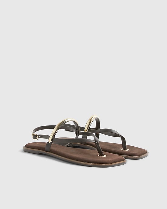 River Island Womens Sandals Black Leather Toe Thong Bangle Flat Shoes - Image 1