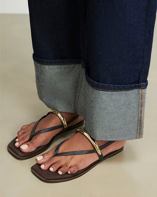 River Island Womens Sandals Black Leather Toe Thong Bangle Flat Shoes - Image 4