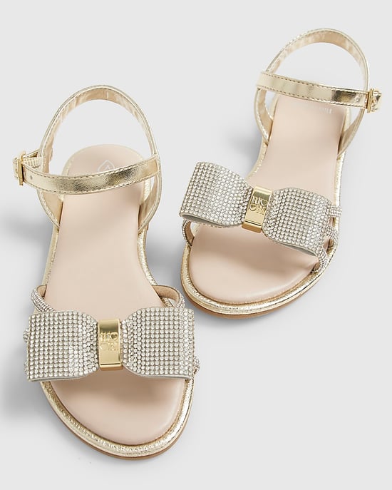 River Island Girls Sandals Gold Diamante Strappy Bow Shoes - Image 4