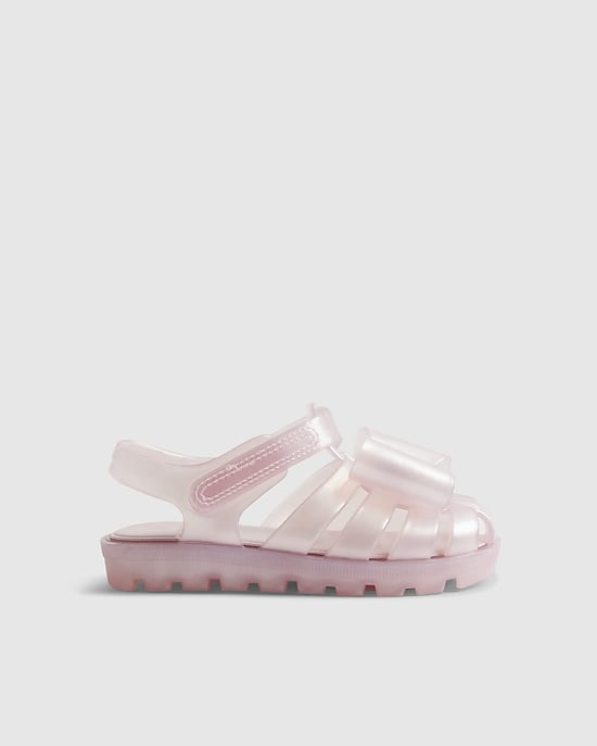 River Island Mini Girls Sandals Pink Glitter Bow Jelly Shoes - Image 2