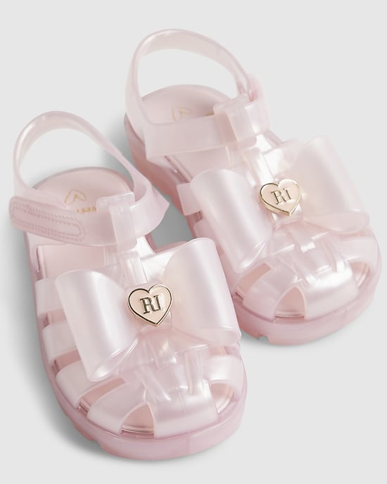 River Island Mini Girls Sandals Pink Glitter Bow Jelly Shoes - Image 4